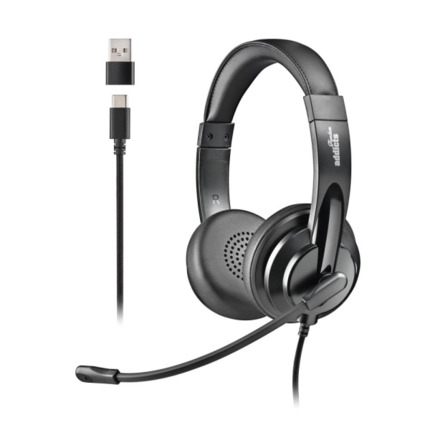 NGS VOX605-C Auriculares USB-C con Microfono - Microfono Regulable y Flexible - Almohadillas y Diadema Acolchadas - Diadema Ajustable - Control en Cable - Cable de 2m - Color Negro