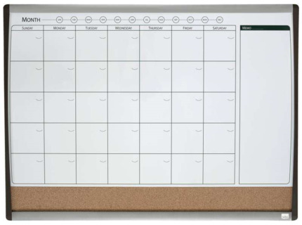 Nobo Planificador Pizarra Magnetica Pequeña con Tablero de Anuncios de Corcho 585x430mm - Semanal y Mensual - Marco Plateado y Negro - Incluye Rotulador