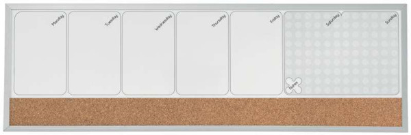 Nobo Planificador Semanal de Pizarra Magnetica PequeÃ±a 585x190mm - Tira de Corcho - Almohadillas Adhesivas e Imanes para Montaj