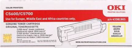 OKI C5600/C5700 Amarillo Cartucho de Toner Original - 43381905