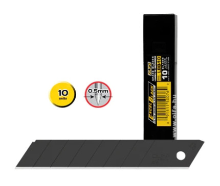 Olfa Pack de 10 Cuchillas de Respuesto Negras para Cuters Olfa - 8 Segmentos - Ancho 18mm