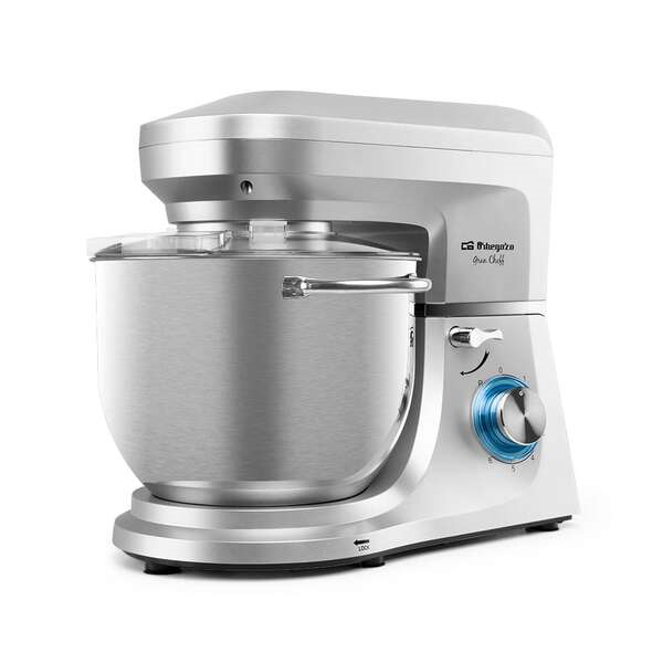 Orbegozo AM 8000 Amasadora Multifuncional - Potente Motor de 1800W - BOL de Acero Inoxidable de 7L - 6 Velocidades + Pulse - Acc