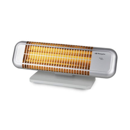 Orbegozo BP 0102 Estufa de Cuarzo - Potencia 1200W - Boton Antivuelco - 2 Niveles de Calor - Ruedas de Transporte - Reflector Protegido - 577x233x167mm - Color Gris