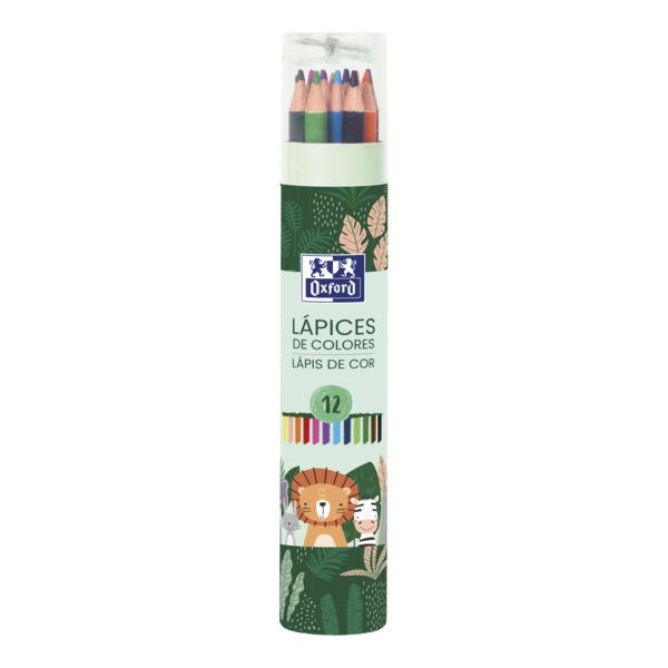 Oxford Animal Besties Tubo de 12 Lapices de Colores + Sacapuntas - Fabricados en Madera - Lapices Decorados con DiseÃ±os de Anim