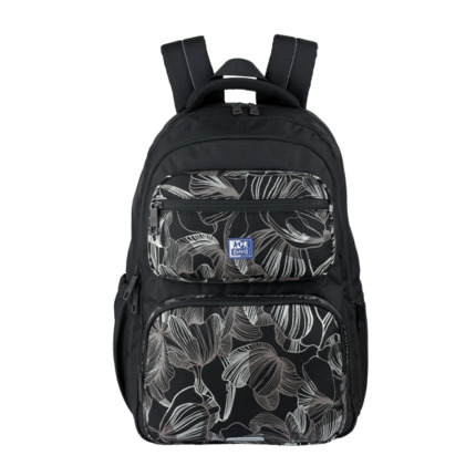 Oxford Dream Tech Floral Print Mochila Escolar 25L - 2 Compartimentos y 10 Bolsillos - Espalda Ergonomica Transpirable - Asas Acolchadas y Ajustables - Compartimento para Portatil - Color Negro