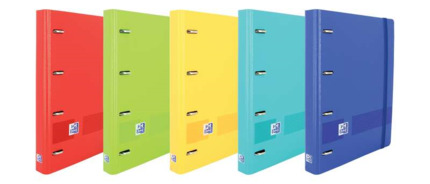 Oxford Europeanbinder Live & Go Carpeta de 4 Anillas Formato A4+ con Recambio Cuadriculado 5x5mm y 4 Taladros - Tapa de Plastico Resistente - Cierre con Goma Elastica - Colores Surtidos