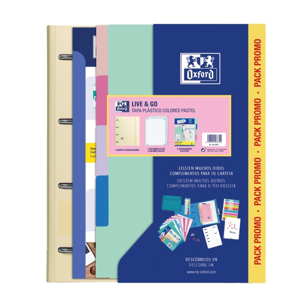 Oxford Europeanbinder Live & Go Carpeta Tamaño A4+ con Recambio + Separadores - Tapa de Plastico Polyfoam - Colores Pastel Alea