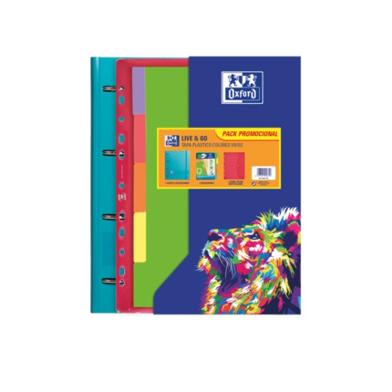 Oxford Live & Go Carpeta Europeanbinder A4+ con Recambio Cuadricula 5x5 + Separadores + Sobre Multitaladro - Ideal para Organizar Documentos - Colores Vivos Surtidos