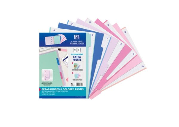 Oxford Strongline A4 Separadores 5 Posiciones - Plastico Opaco Resistente - 4 Taladros para Facil Colocacion - Grosor de 500 Mic