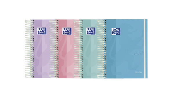 Oxford Touch Pastel Agenda Escolar 25/26 Espiral Dia Pagina - Tamaño 8º - Tapa Extradura Peliculado Touch - Esquinas Microperf