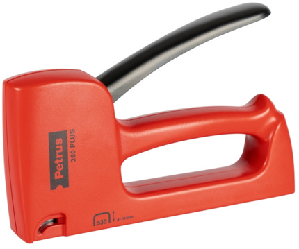 Petrus 260 Plus Clavadora/Grapadora - Para Grapas 530/4-10mm - Carga Posterior - Sistema de Bloqueo de Palanca - Color Rojo