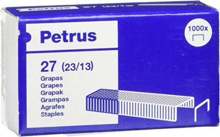Petrus Caja de 1000 Grapas 23/13 Cobreadas - Hasta 100 Hojas - Patilla de 13mm