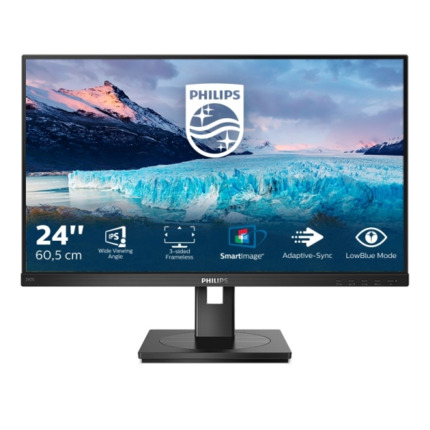 Philips S Line 242S1AE/00 Monitor 23.8" LED IPS FullHD 75Hz - Respuesta 4ms - Altavoces 4W - Regulable en Altura, Giratorio e Inclinable - HDMI, DVI, DisplayPort, VGA - VESA 100x100mm - Color Negro