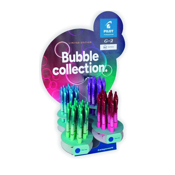 Pilot G2 Bubble Collection Expositor de 48 Boligrafos de Gel Retractiles - Punta de Bola 0.7mm - Trazo 0.32mm - Grip Ergonomico