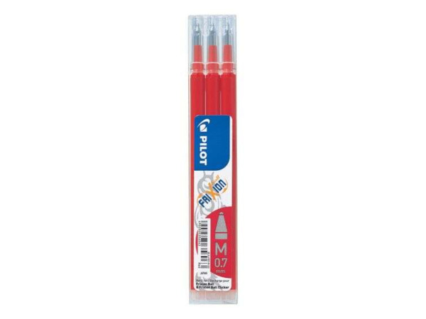 Pilot Pack de 3 Recambios para Frixion Ball / Frixion Clicker - Tinta Gel Borrable - Punta de Bola 0.7mm - Trazo 0.4mm - Color R