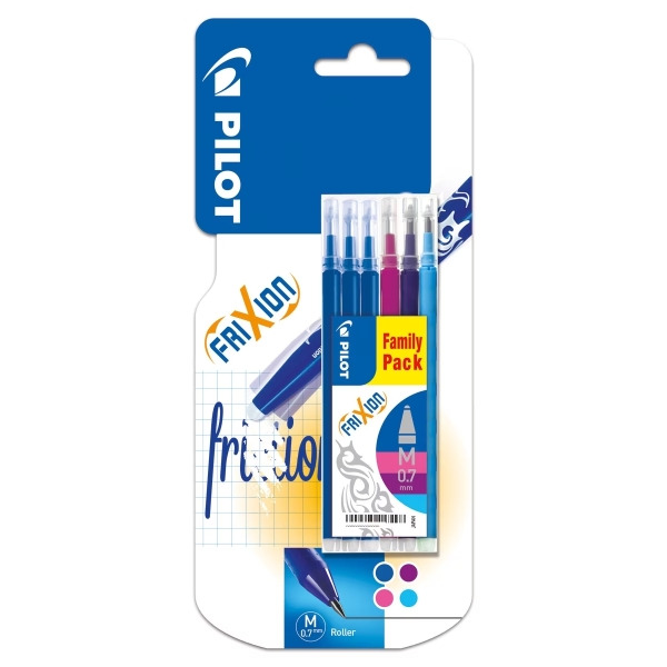Pilot Pack de 6 Recambios para Frixion Ball y Frixion Clicker - Punta de Bola Redonda 0.7mm - Trazo 0.4mm - Colores: 3x Azul, 1x