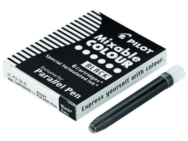 Pilot Pack de 6 Recargas para Pluma Estilografica Parallel - Capacidad 1ml - Color Negro