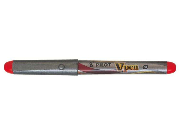 Pilot Pluma Estilografica V-Pen Silver - Desechable - Tinta Liquida - Punta de Acero - Trazo de 0.5mm - Color Rojo