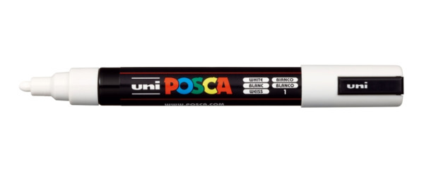 Posca PC-5M Marcador de Pintura - Punta de Bala 1.8-2.5mm - Tinta Base al Agua - Resistente a la Luz - Color Blanco