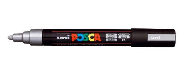 Posca PC-5M Marcador de Pintura - Punta de Poliester 1.8-2.5mm - Tinta Base al Agua - Resistente a la Luz - Color Plata