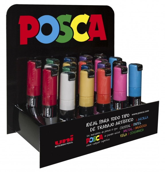 Posca PC-8K Expositor de 20 Marcadores de Pintura - Punta Biselada Acrilica 8mm - No Permanente - Ideal para Carteleria y Decora