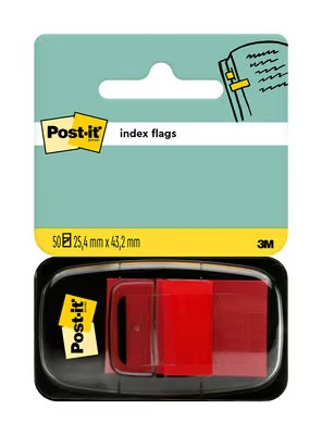 Post-it Index Dispensador con 50 Marcadores Reposicionables 25.4 x 43.2mm - Adherencia Firme - Para Marcar, Señalar o Destacar Informacion - 7100089833 - Color Rojo