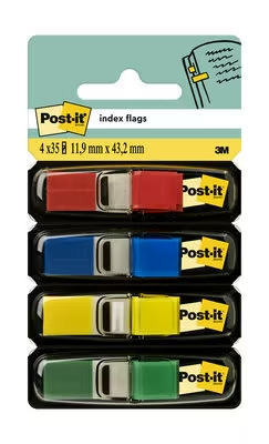 Post-it Index Pack de 4 Dispensadores con 35 Marcadores Reposicionables 11.9 x 43.2mm - Adherencia Firme - Para Marcar, SeÃ±alar o Destacar Informacion - 7000144923 - Colores Surtidos
