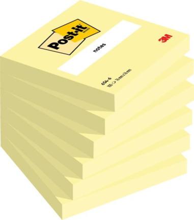 Post-it Pack con 6 Blocs de 100 Notas Adhesivas Removibles Canary Yellow 76x76mm - Papel con Certificacion PEFC - 7100103157 - Color Amarillo Claro