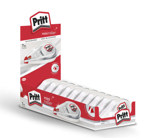 Pritt Mini Roller Expositor de 10 Correctores 4.2mm x 7m - Compacto y Ergonomico - Punta Flexible de Alta Precision - Compatible