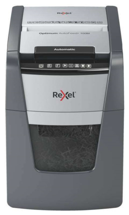 Rexel Optimum Autofeed 100M Destructora Automatica de Microcorte - Alimentacion Automatica de Hasta 100 Hojas - Nivel de Ruido Ultra Silencioso - Negro