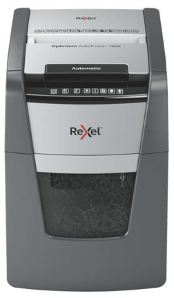 Rexel Optimum AutoFeed 100X Destructora Automatica de Corte en Particulas - 34L - Alimentacion Automatica 100 hojas - Ranura Manual 8 Hojas - Anti Atasco
