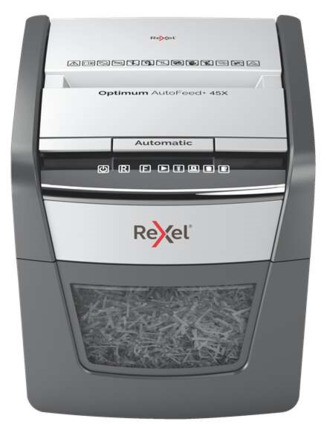 Rexel Optimum AutoFeed 45X Destructora Automatica de Corte en Particulas- 20L - Alimentacion Automatica 45 hojas - Ranura Manual 6 Hojas - Anti Atasco