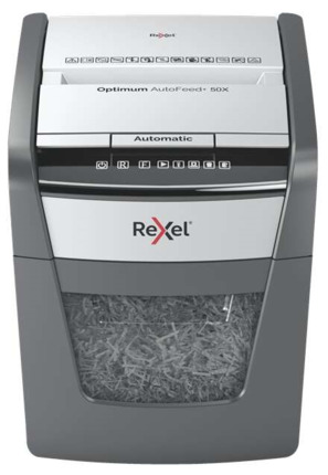 Rexel Optimum AutoFeed 50X Destructora Automatica de Corte en Particulas- 20L - Alimentacion Automatica 50 hojas - Ranura Manual 6 Hojas - Anti Atasco