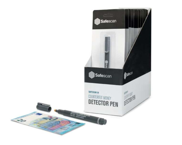 Safescan 30 Expositor de 10 Boligrafos Detectores de Billetes Falsos - Verificacion en 2 Segundos - Tinta con Base de Yodo