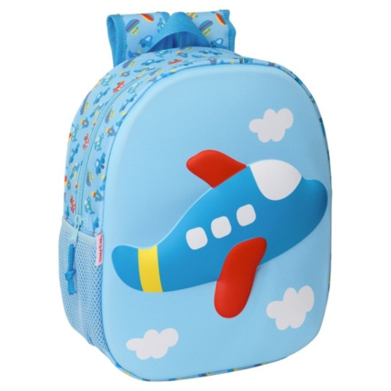 Safta Avion Mochila 3D - Portabotellas - Hombreras Acolchadas - Asa Superior - Color Azul Claro