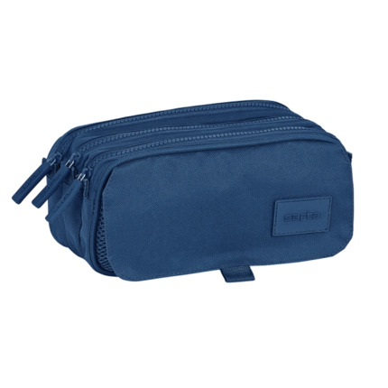 Safta Basic Portatodo - 3 Compartimentos con Cremalleras - Bolsillo Frontal - Cinta Adaptable - 1.72L - 215x80x100mm - Color Azul Marino