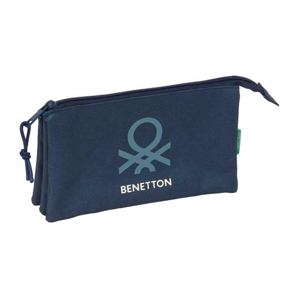 Safta Benetton Basics Antracita Portatodo - 3 Compartimentos con Cremalleras - Bolsillo Interior - 0.6L - 220x30x120mm - Color A