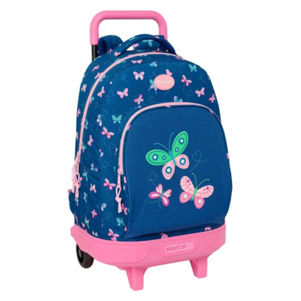 Safta Blackfit8 Mariposas Mochila con Carro - Extraible - Bolsillo Frontal - Portabotellas - Tirador Doble - Hombreras Acolchadas - Asa Acolchada - Tarjeta ID - 33L - 330x220x450mm - Color Azul Marino