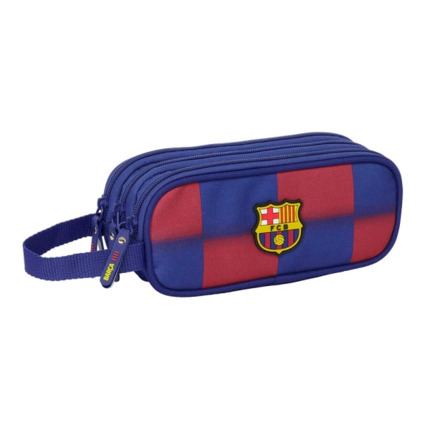 Safta F.C.Barcelona Estuche Portatodo de 1.25L - 3 Compartimentos - Asa de Mano - Cierre de Cremallera - 21x8.5x7cm - Color Rojo y Azul