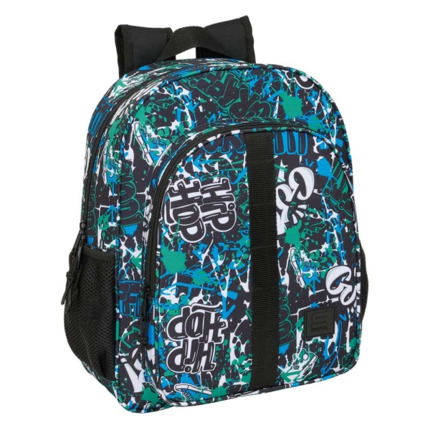 Safta Graffiti Go Mochila - Adaptable a Carro - Bolsillos Laterales - Doble Tirador - Hombreras Acolchadas - Asa Superior - Gran Capacidad - 320x120x380mm - Color Azul Oscuro