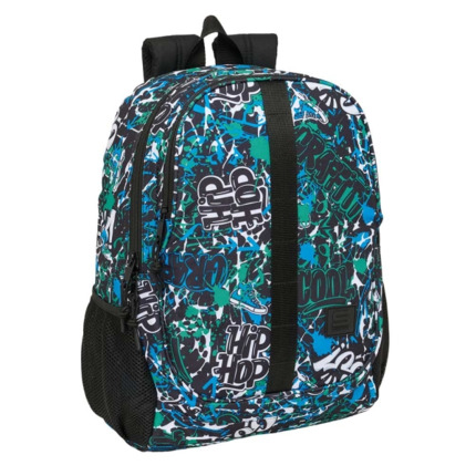 Safta Graffiti Go Mochila Adaptable a Carro - Portabotellas - Dos Compartimentos Grandes - Tirador Doble - Hombreras Ergonomicas - Asa de Mano - 23L - 320x160x440mm - Color Azul Oscuro