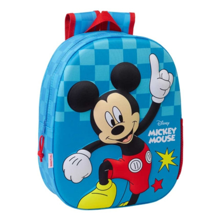 Safta Mickey Mouse Mochila 3D de 8.64L - Portabotellas - Tarjeta de Identificacion Personal - Hombreras Acolchadas - 27x33x10cm - Color Rojo y Azul