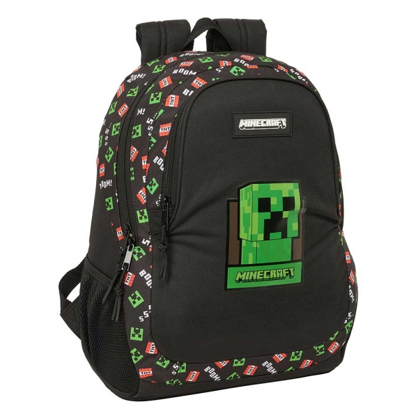 Safta Minecraft Mochila Adaptable a Carro - Portabotellas - Compartimentos Grandes - Tirador Doble - Hombreras Acolchadas - Asa