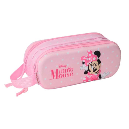 Safta Minnie Mouse Estuche Portatodo 3D de 1L - 2 Compartimentos - Cierre de Cremallera - Asa de Mano - 21x8x6cm - Color Rosa Pastel