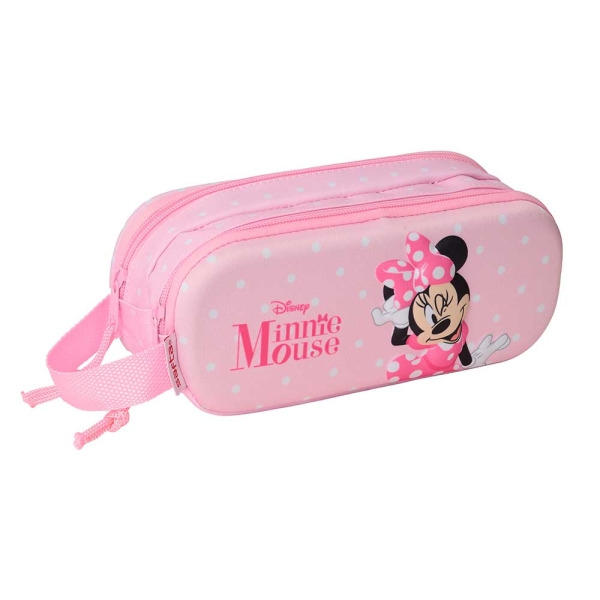 Safta Minnie Mouse Estuche Portatodo 3D de 1L - 2 Compartimentos - Cierre de Cremallera - Asa de Mano - 21x8x6cm - Color Rosa Pa