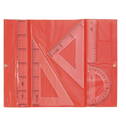 Safta Pack de 5 Reglas de Dibujo - Estuche Plastico con Broche - 10 Unidades - 32x17.5cm - Color Rojo y Azul