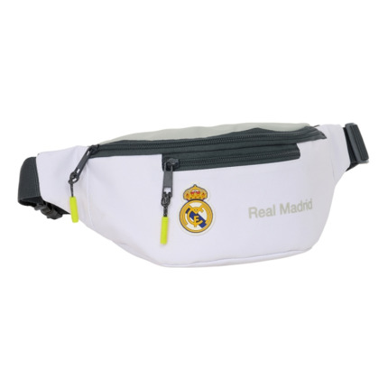 Safta Real Madrid 1Âª Equipacion 24/25 Bolsa de Cintura - 2 Compartimentos - Ajustable - 23x12x9cm - Color Blanco/Negro