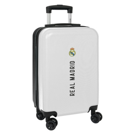 Safta Real Madrid 1Âª Equipacion 24/25 Maleta con Ruedas 20" - Asa Telescopica - 4 Ruedas Giratorias - Cierre con Candado - 34.5x55x20cm - Color Blanco/Negro