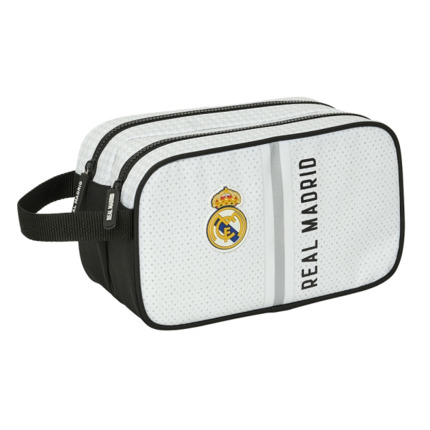 Safta Real Madrid 1Âª Equipacion 24/25 Neceser - 2 Compartimentos - Asa de Mano - 26x15x12.5cm - Color Blanco/Negro