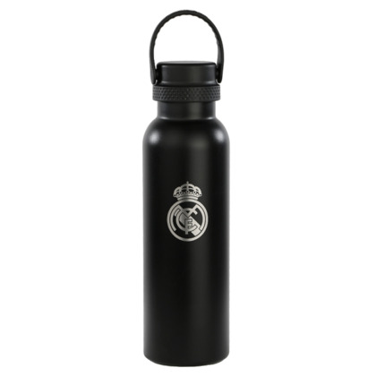 Safta Real Madrid 2Âª Equipacion 24/25 Botella Reutilizable 600ml - Doble Pared con Aislamiento - Base de Silicona - Conserva Temperatura 12h Caliente / 24h Caliente - 25x7.3x7.3cm - Color Negro
